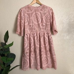 ModCloth Pink Boho Lace Cutout Bell Sleeve Dress
